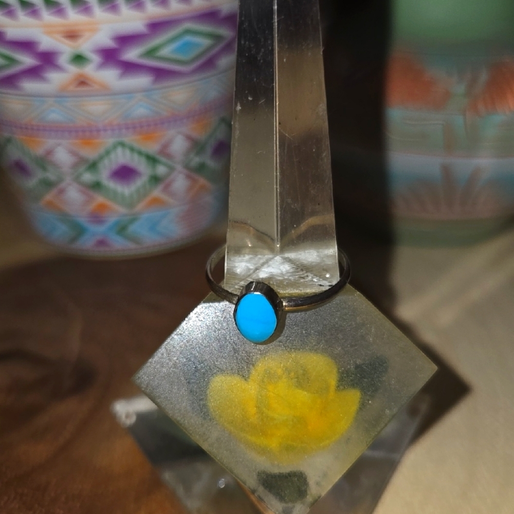 Vintage Turquoise Stone Ring With Sterling Silver Setting